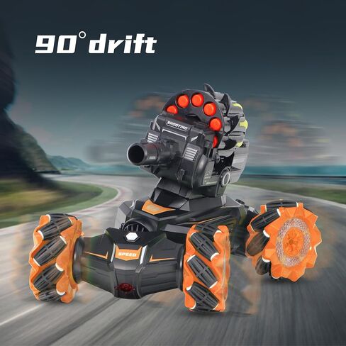 RC Car Shoot Nerf Bullet, Remote Control Hand Gesture Stunt Drift Truck, 360°Rotating Battle Tanks with Soft Bullets Water Bomb, Spray, Music, Led, Toy Gifts （Orange） in Saudi Arabia