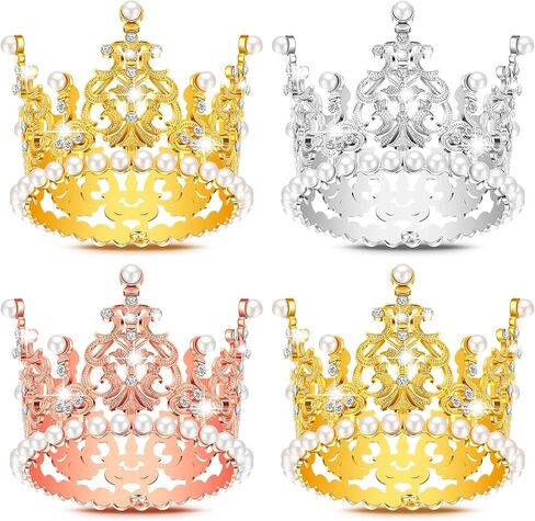 Leifide 4 PCS Mini Crown Cake Cake Topper Tiny Tiara Cake Decoration for Wedding Pearl Crystal Vintage Queen Crown for Women Lady Girl Wedding Royal Murder Decore (Gold) in Kuwait