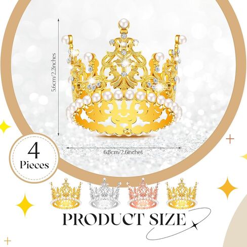 Leifide 4 PCS Mini Crown Cake Cake Topper Tiny Tiara Cake Decoration for Wedding Pearl Crystal Vintage Queen Crown for Women Lady Girl Wedding Royal Murder Decore (Gold) in Kuwait