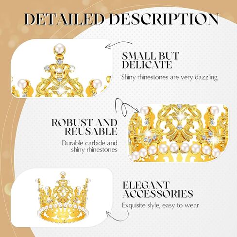 Leifide 4 PCS Mini Crown Cake Cake Topper Tiny Tiara Cake Decoration for Wedding Pearl Crystal Vintage Queen Crown for Women Lady Girl Wedding Royal Murder Decore (Gold) in Kuwait
