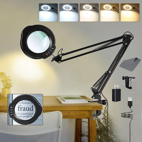 10X Lighted Magnifying Glass Lamp with 3 Color Modes, 72 LEDs and Real Glass Lens - For Close Work, Repair, Reading, Crafts in Saudi Arabia