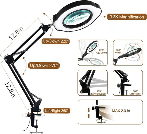 10X Lighted Magnifying Glass Lamp with 3 Color Modes, 72 LEDs and Real Glass Lens - For Close Work, Repair, Reading, Crafts in Saudi Arabia