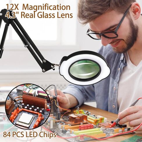 10X Lighted Magnifying Glass Lamp with 3 Color Modes, 72 LEDs and Real Glass Lens - For Close Work, Repair, Reading, Crafts in Saudi Arabia