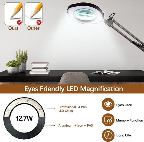 10X Lighted Magnifying Glass Lamp with 3 Color Modes, 72 LEDs and Real Glass Lens - For Close Work, Repair, Reading, Crafts in Saudi Arabia