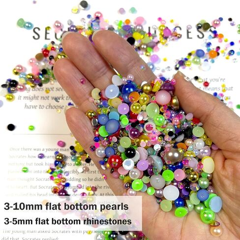 50g Flatback Rhinestones and Pearls, 3-10mm Flat Back Pearls for Crafting, Rhinestones for Bedazzling, Half Pearl Resin Rhine Stone Kit for Crafting, Nails, Charms in Kuwait
