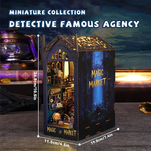 Kisoy DIY Book Nook Miniature Kit with 3D Wooden Puzzle, DIY Manual Book Stand for Bookshelf Insert Decor for Creative Assembled Bookends for Romantic Gift (Detective Famous Agency) in Kuwait