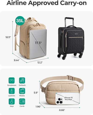 BAGSMART Travel Laptop Backpack Women, 17.3 Inch Carry On Backpack Flight Approved, Personal Item Backpack Travel Bag, 35L Water Resistant Casual Daypack, Camer in Saudi Arabia