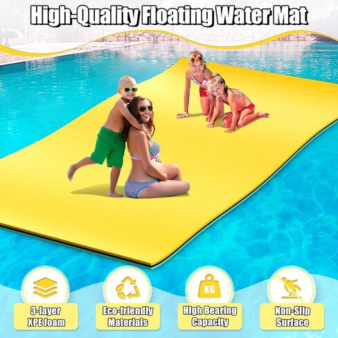 Floating Water Mat,6/7/8/9/10/12/18FT Lily Pad Floating Mats for The Water,3-Tier XPE Foam Floating Water Pad for Adults Kids with Bungee Tether/Storage Strap,Floating Mat for Lake,Pool,Beach in Saudi Arabia
