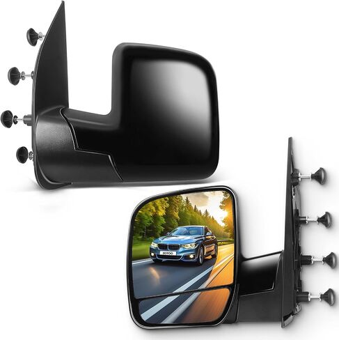 SCITOO Left and Right Side Mirrors fit for 2002 2003 2004 2005 2006 2007 2008 For Ford E150 E250 E350 E450 E550 Van(Pair Set) Manual Fold Non-heated Puddle Light Manual adjustment Mirrors FO1320253 in Saudi Arabia
