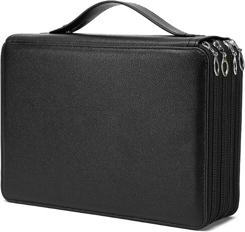 YOUNGCOL 200 Slots Colored Pencil Case - Deluxe PU Leather Pencil Organizer Holder With Zipper Closure Large Pencil Box for Colored Pencils Watercolor Pencils (Black, 200 Slots) in Saudi Arabia