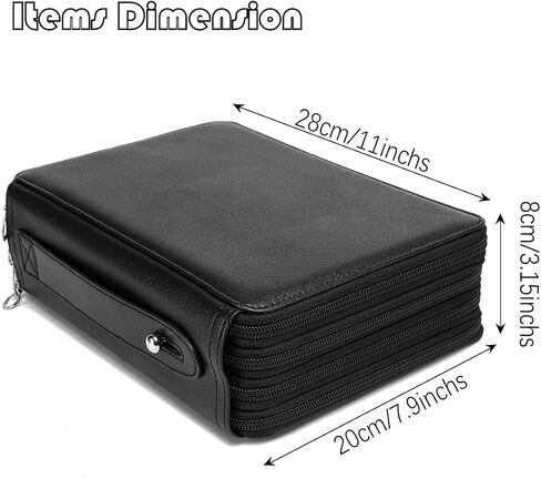 YOUNGCOL 200 Slots Colored Pencil Case - Deluxe PU Leather Pencil Organizer Holder With Zipper Closure Large Pencil Box for Colored Pencils Watercolor Pencils (Black, 200 Slots) in Saudi Arabia