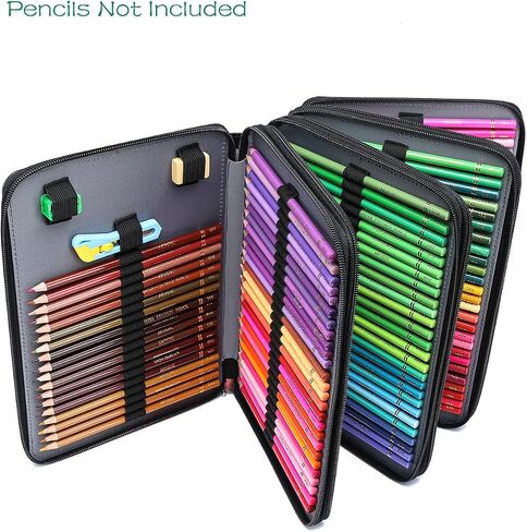 YOUNGCOL 200 Slots Colored Pencil Case - Deluxe PU Leather Pencil Organizer Holder With Zipper Closure Large Pencil Box for Colored Pencils Watercolor Pencils (Black, 200 Slots) in Saudi Arabia