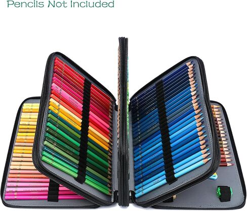 YOUNGCOL 200 Slots Colored Pencil Case - Deluxe PU Leather Pencil Organizer Holder With Zipper Closure Large Pencil Box for Colored Pencils Watercolor Pencils (Black, 200 Slots) in Saudi Arabia