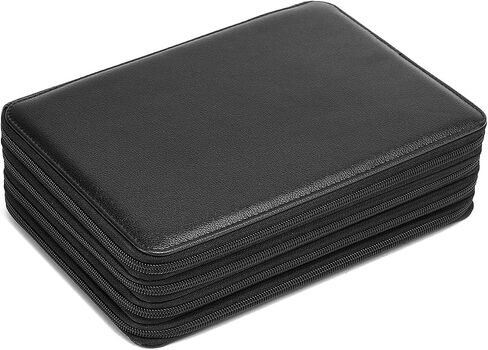 YOUNGCOL 200 Slots Colored Pencil Case - Deluxe PU Leather Pencil Organizer Holder With Zipper Closure Large Pencil Box for Colored Pencils Watercolor Pencils (Black, 200 Slots) in Saudi Arabia