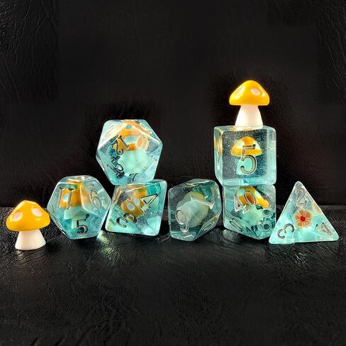 Mushroom 7pcs dnd polyhedral dice set ، Dicsroom Dice DiCe للدور في لعب ألعاب الزهر وألعاب RPG MTG Table Games in Kuwait