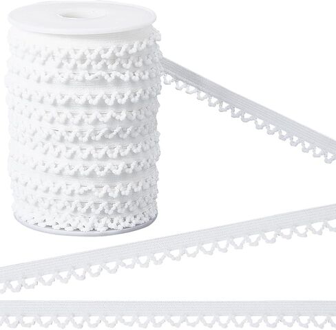 GORGECRAFT 27m 11mm Wide Picot Loop Elastic Lingerie Trim Frilly Spandex Lace Ribbon Stretch Band Webbing Decorative Edges Trimming for Underwear Dress Headbands Sewing Craft White in Saudi Arabia