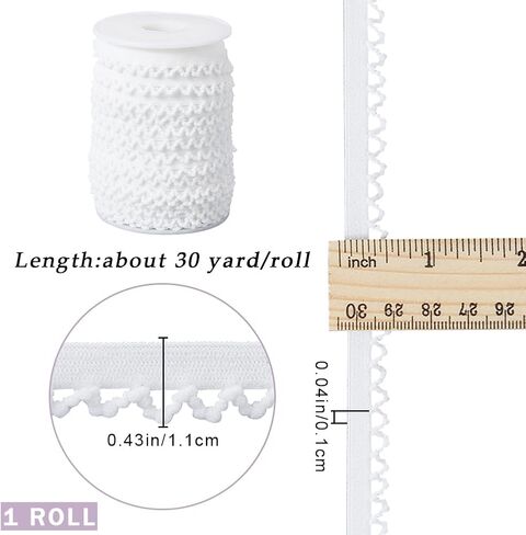 GORGECRAFT 27m 11mm Wide Picot Loop Elastic Lingerie Trim Frilly Spandex Lace Ribbon Stretch Band Webbing Decorative Edges Trimming for Underwear Dress Headbands Sewing Craft White in Saudi Arabia