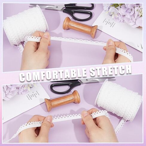 GORGECRAFT 27m 11mm Wide Picot Loop Elastic Lingerie Trim Frilly Spandex Lace Ribbon Stretch Band Webbing Decorative Edges Trimming for Underwear Dress Headbands Sewing Craft White in Saudi Arabia