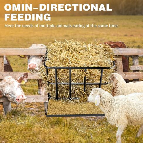 Outvita Hay Feeder 2 in 1 Hay Rack, Wall Mount Goat Horse Feeders, Heavy Duty Steel Hanging Feeders with Detachable Grain Tray for Farm Livestock Goat Sheep Grain Indoor Outdoor Uses in Kuwait