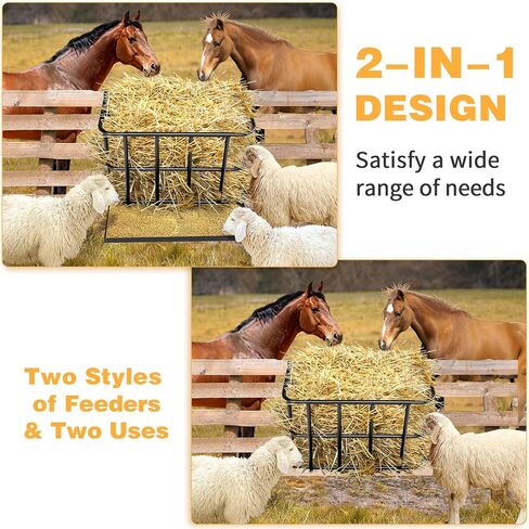 Outvita Hay Feeder 2 in 1 Hay Rack, Wall Mount Goat Horse Feeders, Heavy Duty Steel Hanging Feeders with Detachable Grain Tray for Farm Livestock Goat Sheep Grain Indoor Outdoor Uses in Kuwait
