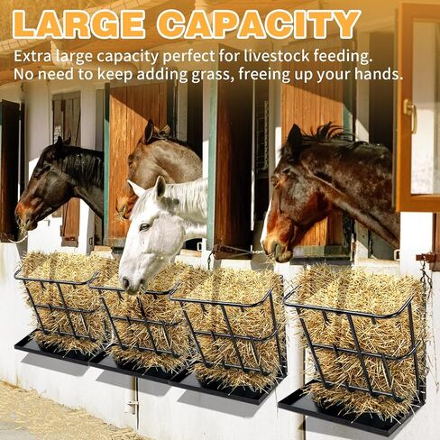 Outvita Hay Feeder 2 in 1 Hay Rack, Wall Mount Goat Horse Feeders, Heavy Duty Steel Hanging Feeders with Detachable Grain Tray for Farm Livestock Goat Sheep Grain Indoor Outdoor Uses in Kuwait