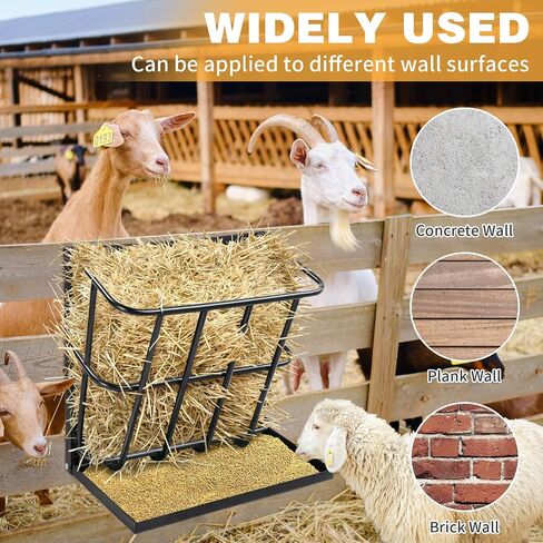 Outvita Hay Feeder 2 in 1 Hay Rack, Wall Mount Goat Horse Feeders, Heavy Duty Steel Hanging Feeders with Detachable Grain Tray for Farm Livestock Goat Sheep Grain Indoor Outdoor Uses in Kuwait