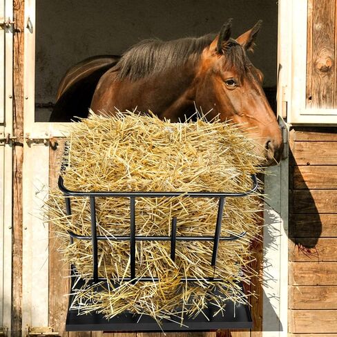 Outvita Hay Feeder 2 in 1 Hay Rack, Wall Mount Goat Horse Feeders, Heavy Duty Steel Hanging Feeders with Detachable Grain Tray for Farm Livestock Goat Sheep Grain Indoor Outdoor Uses in Kuwait