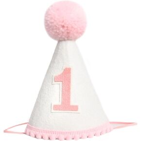 Boho Style 1st Birthday Hat For Baby Girls，Pink 1st Birthday Crown Photo Props，Handmade 1st Birthday Party Hat，Princess Crown For Baby First Birthday，Cone Hat For Baby's 1st Birthday Decorations