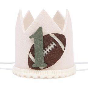 YOUAME First Year Down Crown - Boys 1st Birthday Football Party Hat, American Football Themed Party Decorations, Boy's First Year Cake Smash Photo Props
