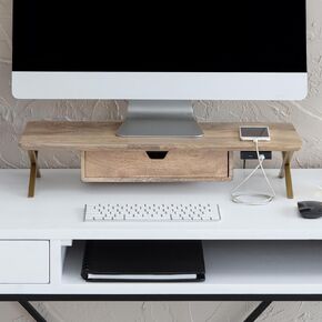 Anji Mountain Monitor Stand - Desktop Organizer & Laptop Riser, Ergonomic Monitor Riser, Space-Saving Monitor Stand for Desk, Durable Construction, Easy Assembly, Ideal for Home & Office,White Wash