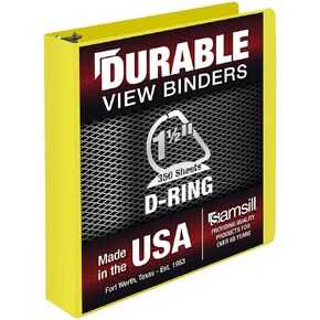 Samsill Durable 1.5 Inch Binder, Made in The USA, D Ring Binder, Customizable Clear View Cover, Lemon Yellow, Holds 350 Pages