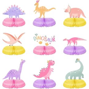 9pcs Pink Dinosaur Honeycomb Centerpieces Dinosaur Birthday Party Table Centerpiece Spring Summer Dino Baby Shower Table Decorations for Kids Baby Girls