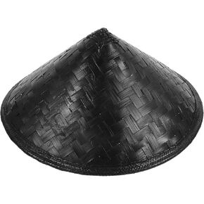 DECHOUS Samurai Hat, Cosplay Ninja Hat Handmade Bamboo Hat Rice Hat Japan Samurai Hat Asian Hat for Party, Black, 14 Inch