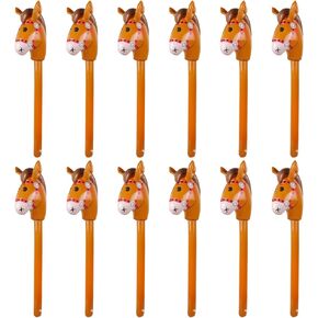12PCS Inflatable Stick Horse,Blow Up Horse Head on Stick Pony Costume Western Cowboy Cowgirl Baby Shower Birthday Party Decorations Halloween Supplies Favors Props, 38 Inches (Brown)