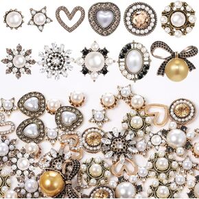 11 Pcs Rhinestone Buttons Faux Pearl Embellishments for Clothing Jewelry Making DIY Decoration Buttons Charms for Sewing Crafts Wedding Bridal