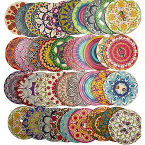 Decorative Wood Buttons with Mandala Patterns, 3 Inch, 20 Pack, Multicolor (Style A)