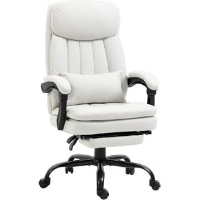 Vinsetto Heated Reclining Computer Chair with Lumbar Support, Microfibre Swivel Desk Chair, Executive Massage Office Chair with Pillow, Footrest - Light Gray