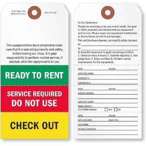 SmartSign Ready to Rent Two-Sided Tags with Tear-Off Stubs - Pack of 100 | 6.25" x 3.125" Polylith Plastic, 10 mil