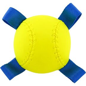 Hartz New Dura Play Sports Baseball Dog Toy, Bacon Scented Squeaky Latex Yellow & Blue Toy, 1 Count
