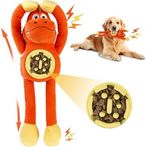 Dinosaur Squeaky Dog Toy, Plus Dog Toy with Slow Feed Bowl, Long Legs for Pulling, Soft Fabric Daily Companionship for Small, Medium, and Large Dogs(15.55")