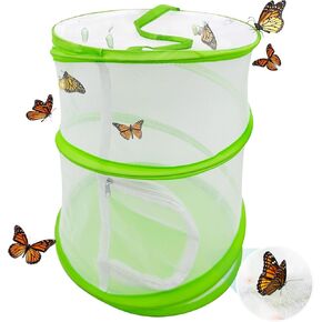Butterfly Habitat Mesh Cage，12" x 14" Pop-up Breathable Insect Bug Net Butterflies Cage Tall (Green)