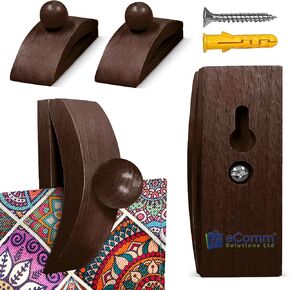 4 Medium Wooden Art Hangers - Dark Brown - Wooden Art Clamps for Walls - for Tapestry Wall Display - Tapestry Clamps - Quilt Clamps + Glasses Hanger