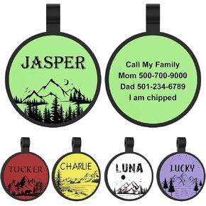 YEHANTI Silicone Dog Tags Engraved for Pets, Silent Dog Tag, Lightweight and Waterproof, Personalized Dog Tags and Cat Tags, Custom Pet ID Tags for Puppy Kitten with Mountain Pattern Designs, Round