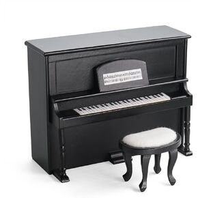 Odoria Dollhouse Piano Piano Miniature: 1/12 Scale Digital Piano with Bench for Tigures - Mini Vintage Musical Instruments Wood Retro Brown