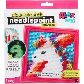 Alex: Glow-in-The-Dark Needlepoint - Unicorn & Rainbow - DIY Kit, Learn to Needlepoint, All-in-1 Beginners Embroidery Kit, Includes Frame, Kids Age 7+