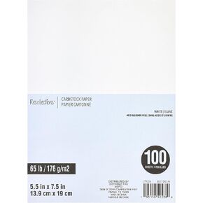 100 Sheets White 5.5" x 7.5" Cardstock Paper by Recollections - Acid and Lignin Free Paper for Scrapbooks, Arts & Crafts - 1 Pack