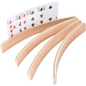 GSE Games & Sports Expert Set of 4 Playing Cards Holders, Wooden Playing Card Racks, Curved Playing Card Trays for Bridge, Hand & Foot, Rummy, UNO Card Games (12.5-Inch)