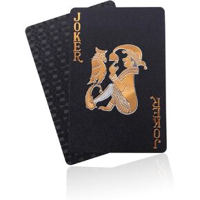 Waterproof Playing Card, Black Playing Cards Gold Foil Poker Cards with Box, Great for Magic, Card Games, Party