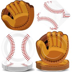 80Pcs Baseball Birthday Party Supplies Baseball Party Paper Plates and Napkins Sport Themed Disposable Plates Napkins Baseballs Glove Dinnerware for Sports Fans Game Day Parties Decorations
