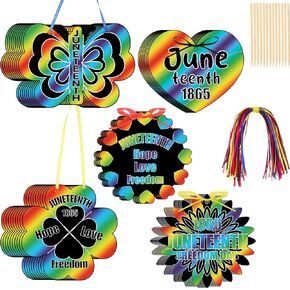 Motipuns 60 Pcs Juneteenth Scratch Paper Craft Set 1865 Freedom Day Scratchboard Art Kit Scratch Card Art with Stick Ribbon for Classroom Prize Black History Month Party Activities DIY Gift, 5 Styles